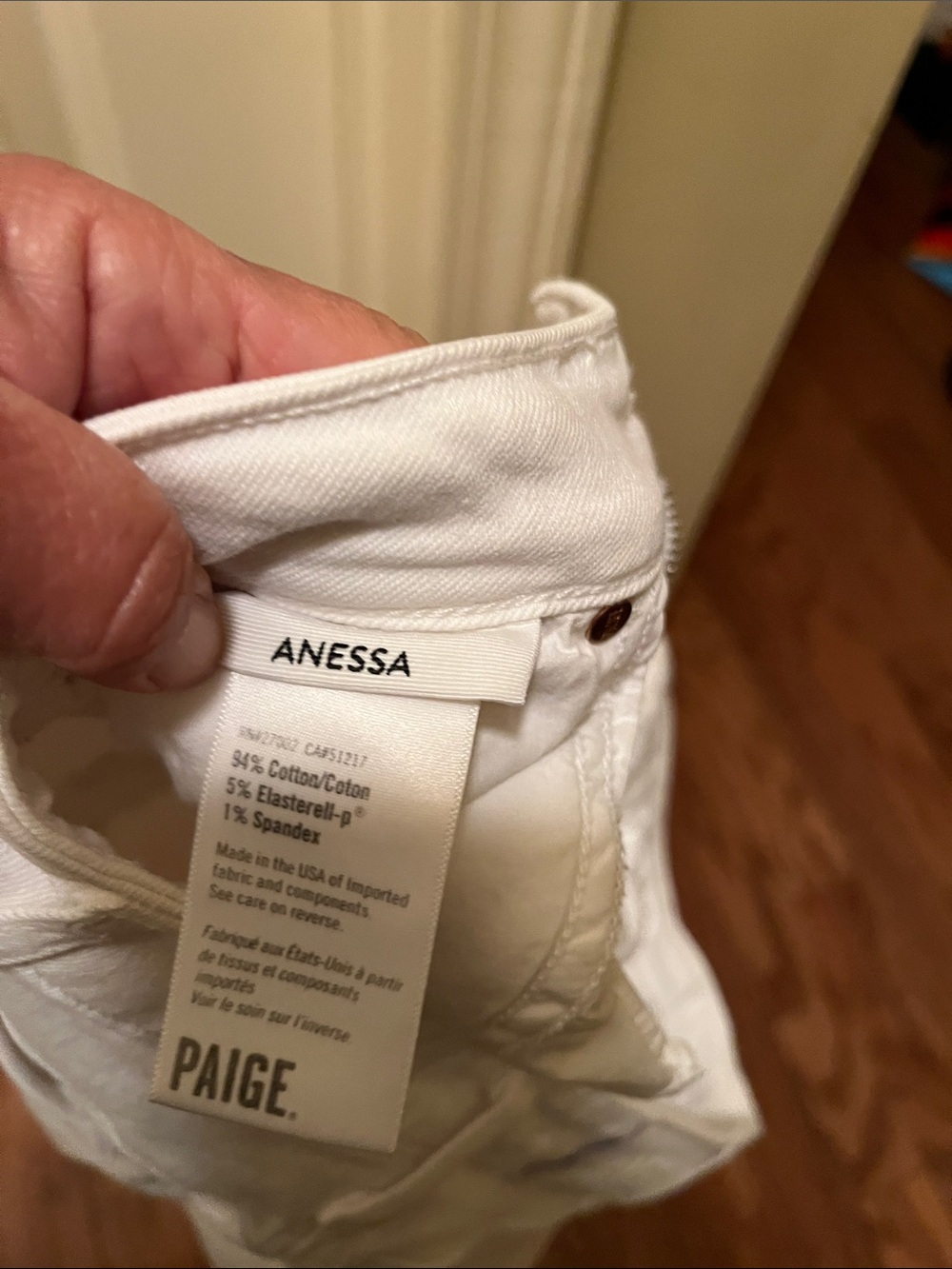 PAIGE Anessa White High-Rise Wide-Leg Cropped Jeans Raw Hem Size 24 - Picture 5 of 10